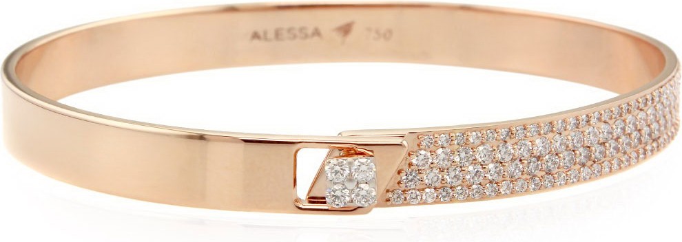 Alessa Jewelry Spectrum 18k Rose Gold Bangle w/ Diamonds, Size 18