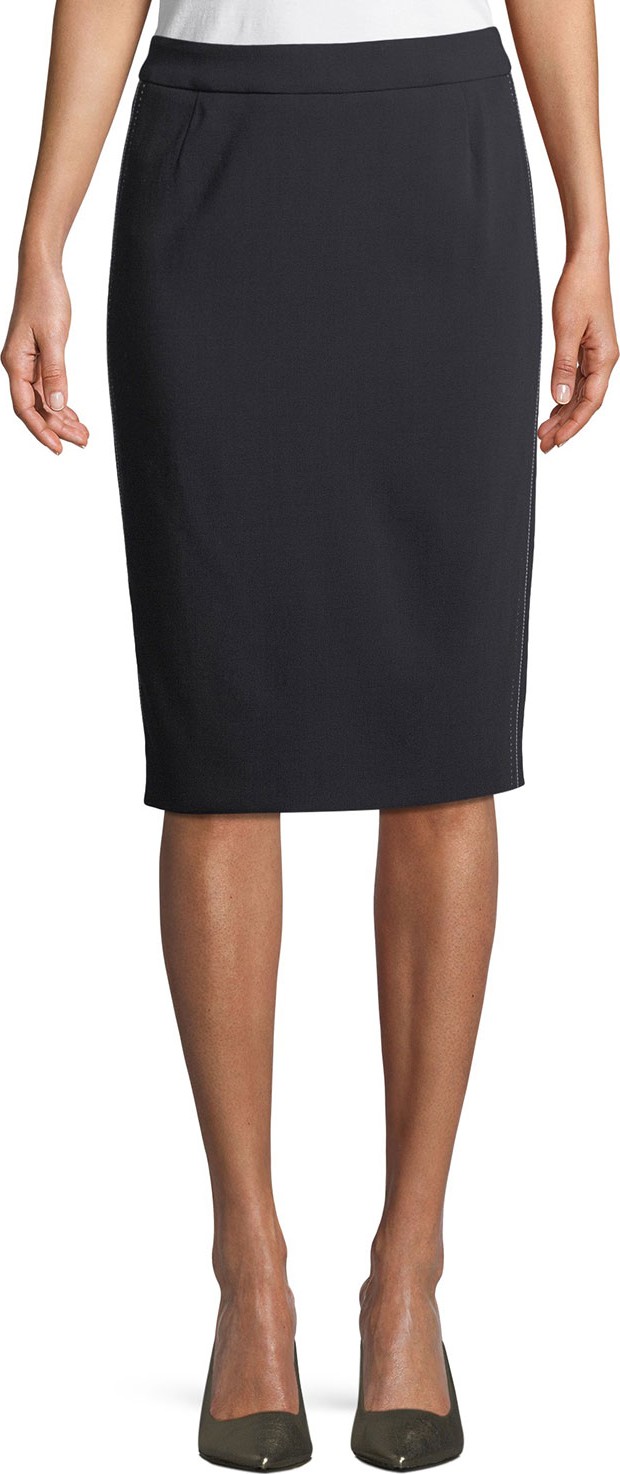 Escada Side-Stitch Pencil Wool-Blend Knee-Length Skirt