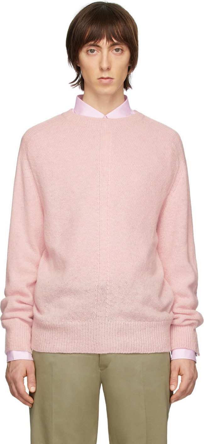 Thom Browne Pink Jersey Stitch Center-Back Stripe Sweater