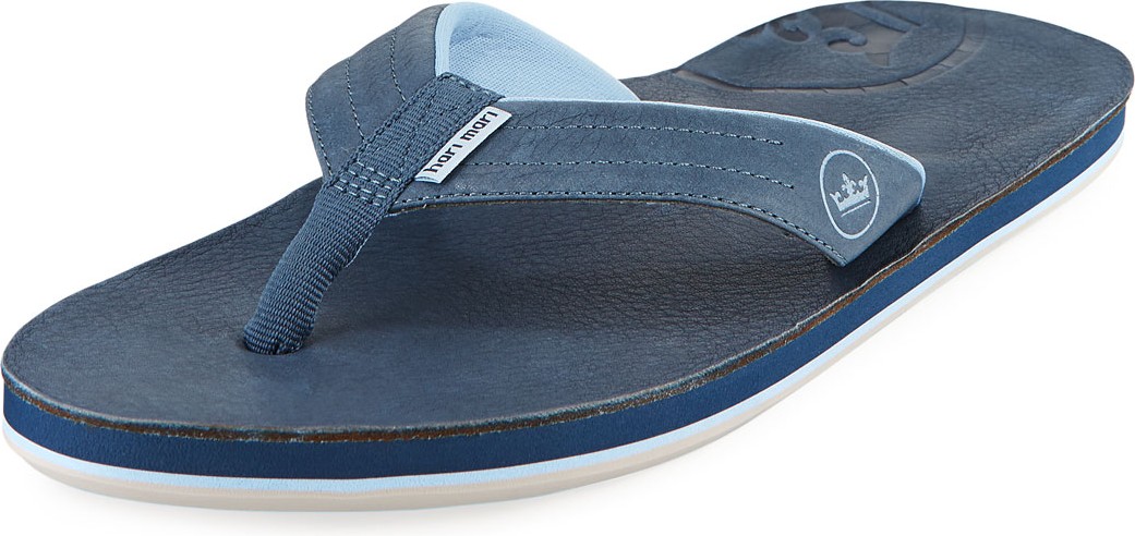 Hari Mari x Peter Millar Men's Leather Thong Sandals, Navy