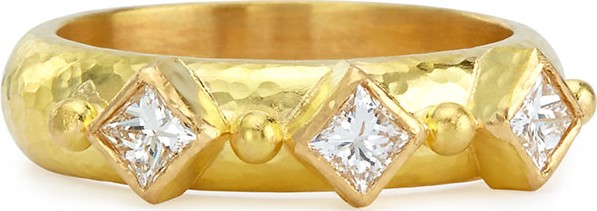 Elizabeth Locke 19k Gold & Harlequin Diamond Stack Ring, Size 6.5