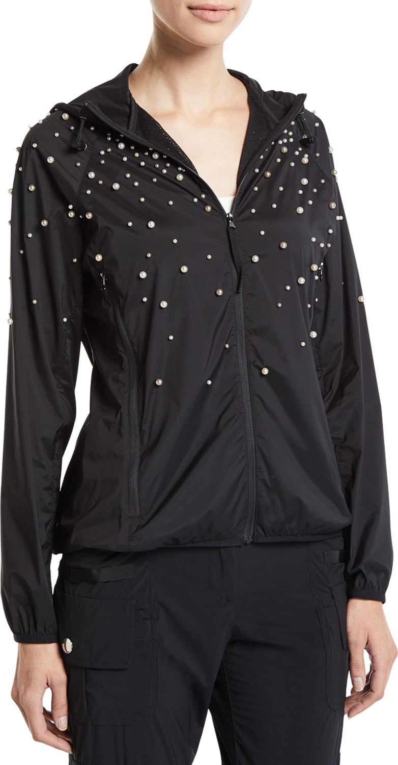 RED Valentino Long-Sleeve Hoodie Jacket w/ Pearly Detail