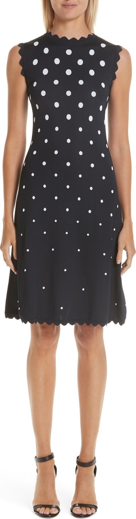 Oscar De La Renta Scallop Edge Polka Dot A-Line Dress Oscar De La Renta Scallop Edge Polka Dot A-Line Dress