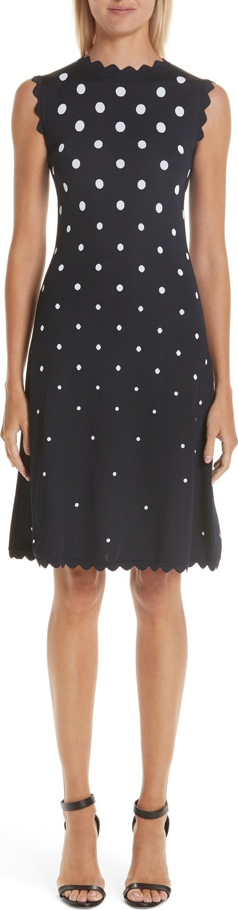 Oscar De La Renta Scallop Edge Polka Dot A-Line Dress