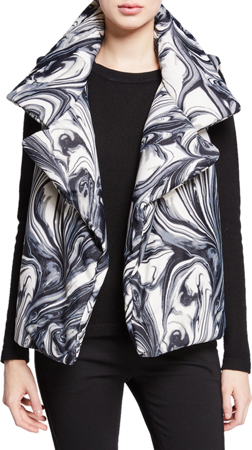 Norma Kamali Sleeping Bag Printed Open-Front Puffer Vest