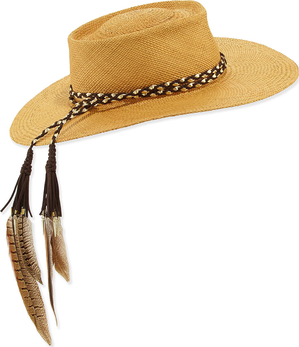 Gladys Tamez Millinery The Talitha Panama Straw Hat w/ Feathers