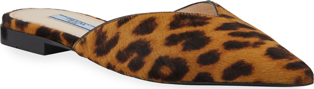 Prada Cheetah-Print Flat Calf Hair Mules