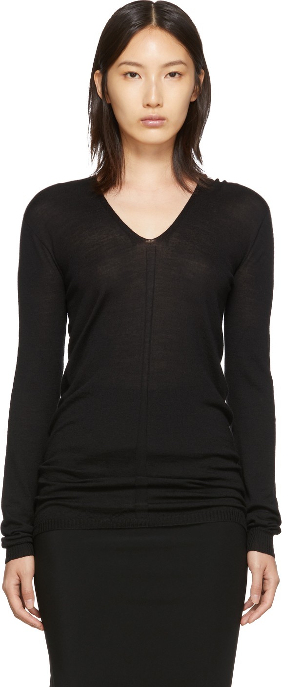 Rick Owens Black V-Neck Hoodie