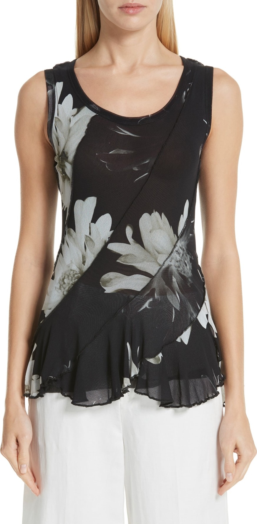 Fuzzi Floral Tulle Peplum Top