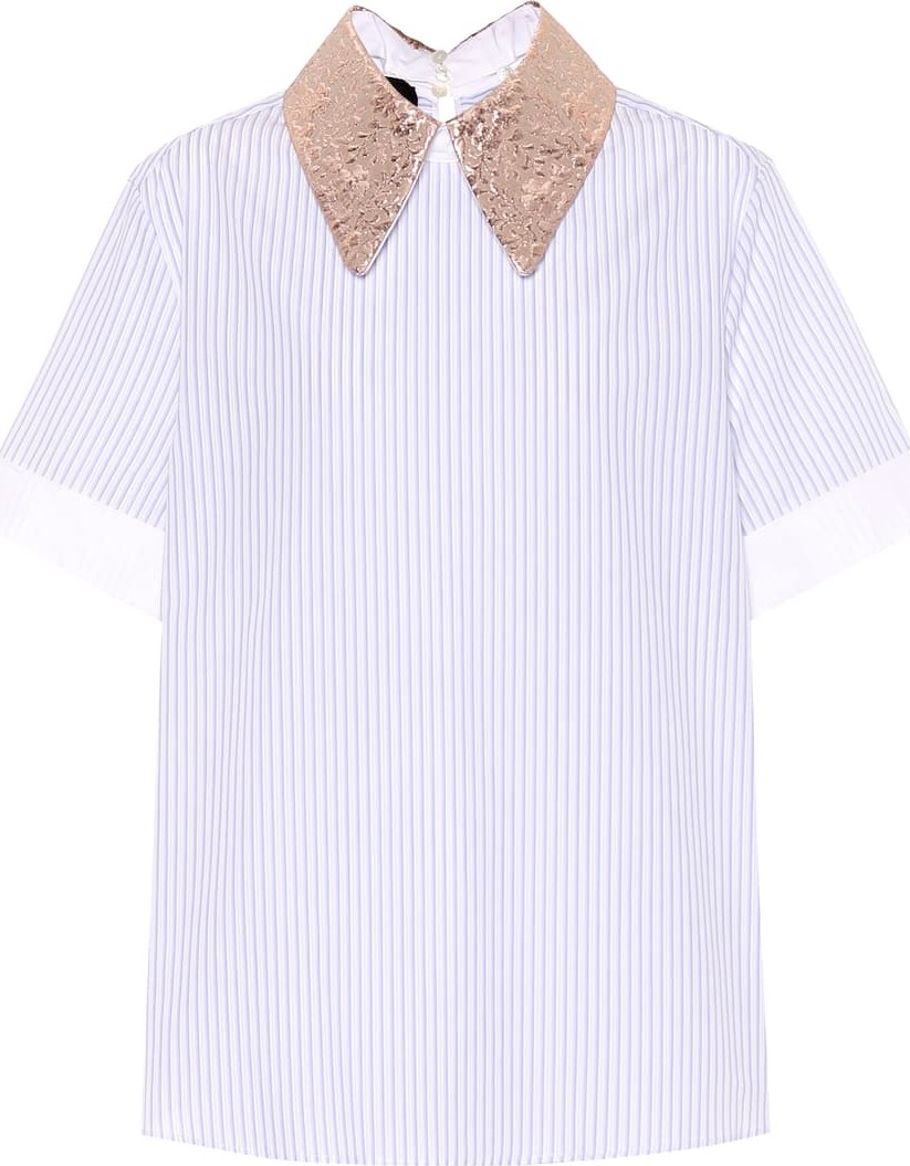 ROCHAS Brocade-trimmed striped cotton top