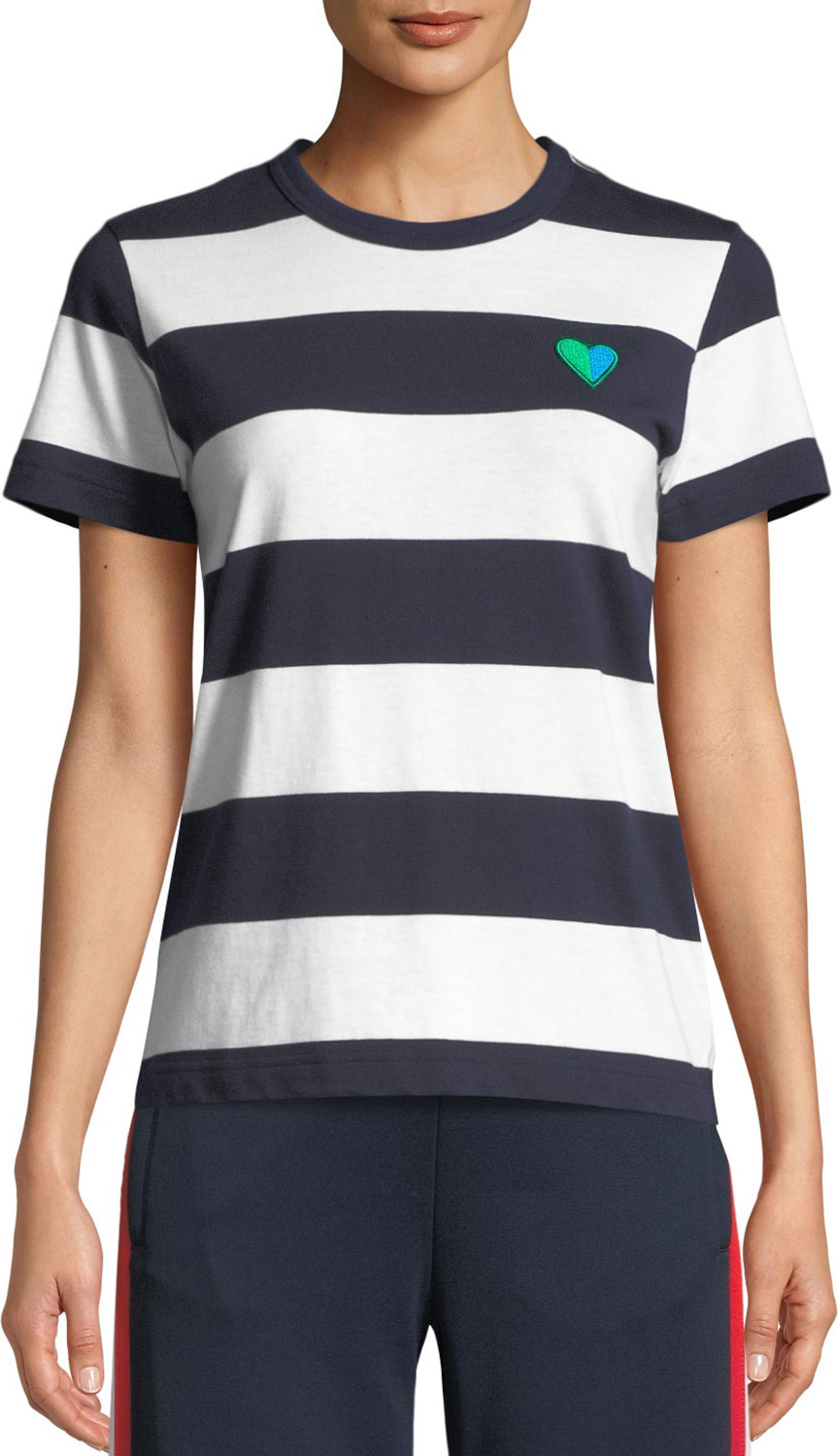 Tory Sport Striped Heart Crewneck Tee