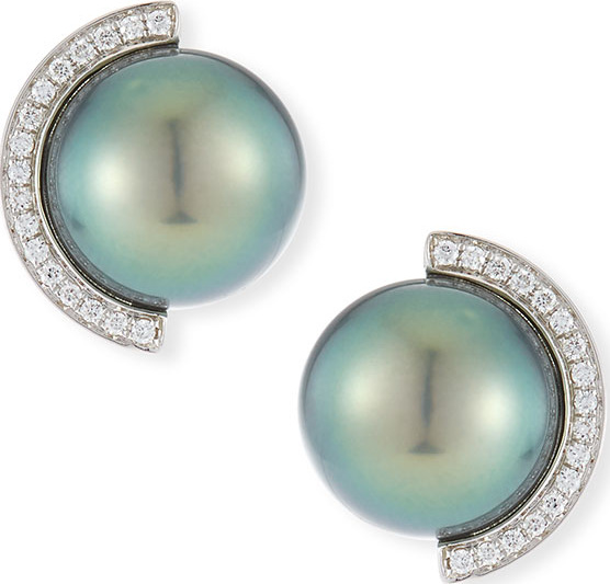 Belpearl 18k Diamond Half-Halo Pearl Stud Earrings
