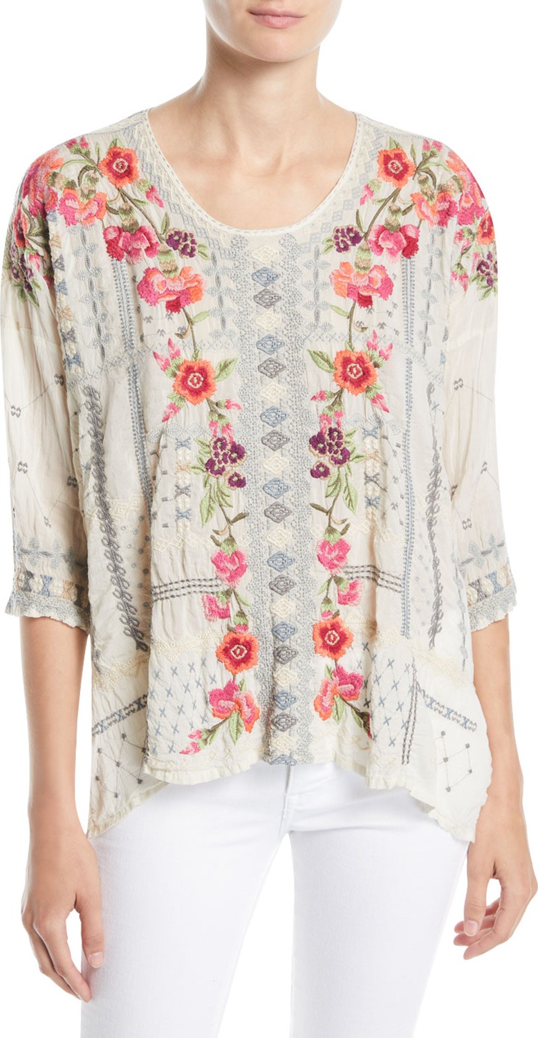 Johnny Was Carnation Embroidered Georgette Blouse