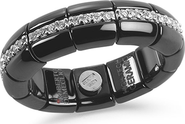 Roberto Demeglio Black Ceramic & 18K White Gold Eternity Ring with Diamonds, 0.42tdcw