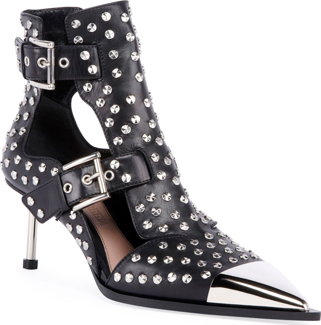 Alexander McQueen Studded Buckle Leather Booties
