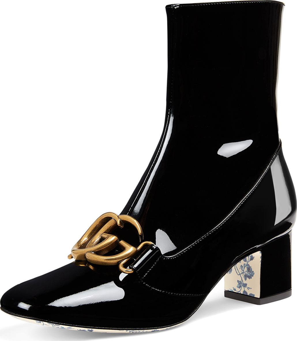 Gucci Victoire Patent Leather Block-Heel Bootie
