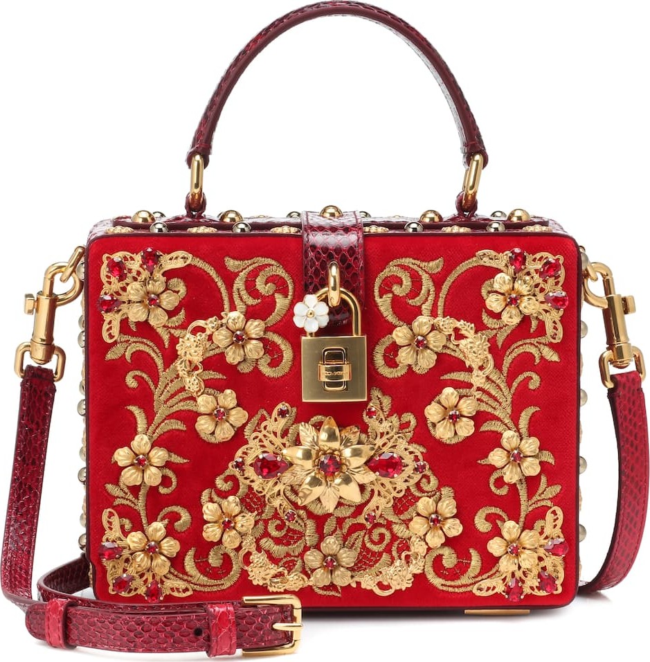Dolce & Gabbana Dolce Box embroidered velvet shoulder bag