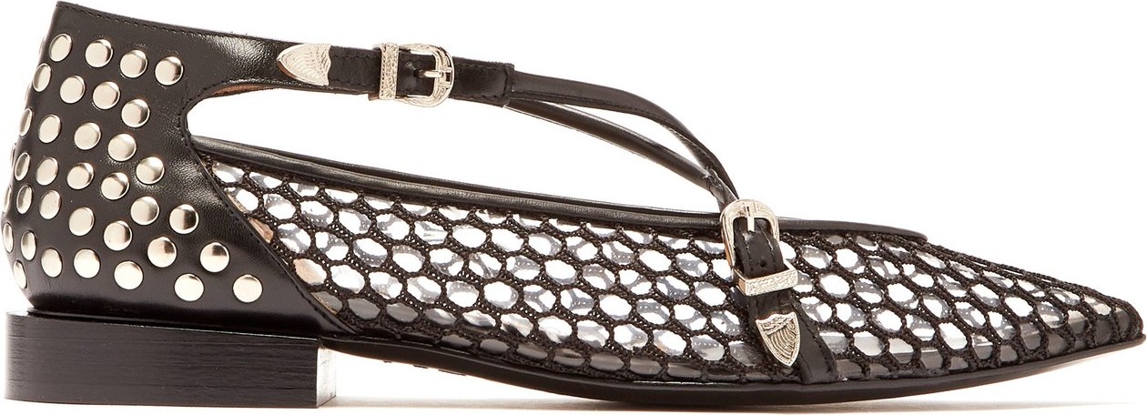 Toga Stud-embellished mesh, PVC and leather flats