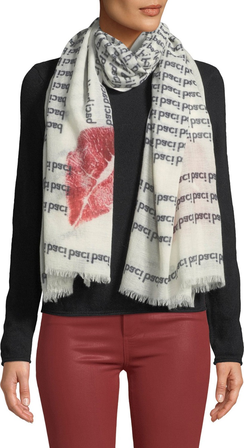 Faliero Sarti Lips-Print Fringe Scarf