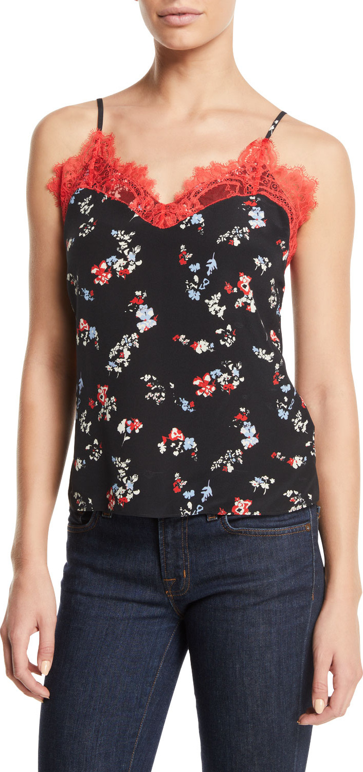 Tanya Taylor Gia Floral-Print Lace Cami Top
