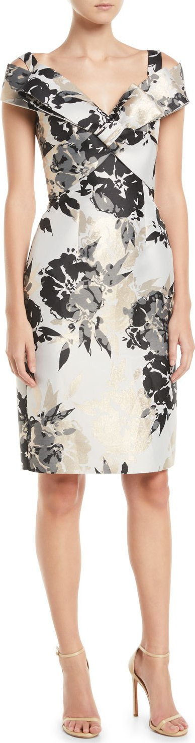 Jovani Metal Floral Off-Shoulder Sheath Dress