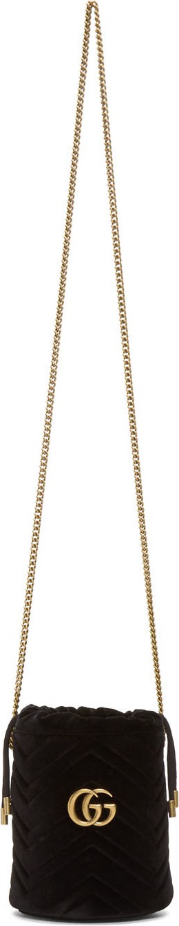 Gucci Black Mini Velvet GG Marmont Bucket Bag