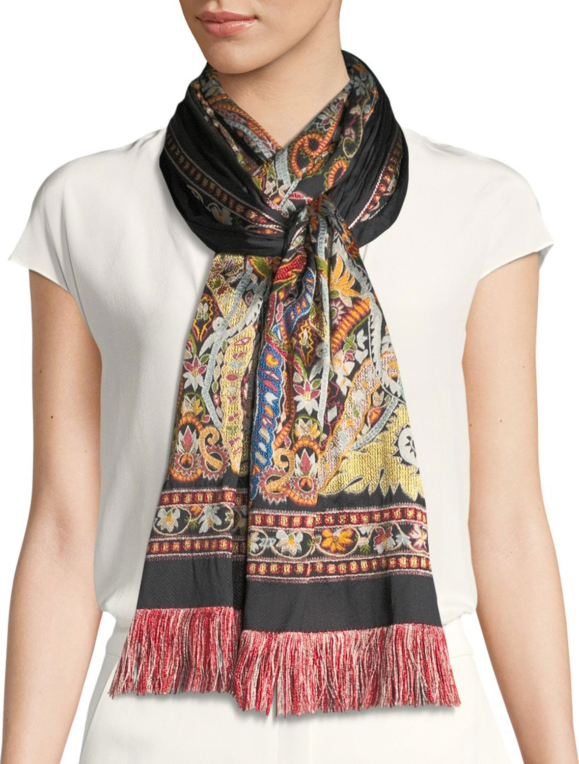 Etro Jacquard Scarf w/ Paisley Border