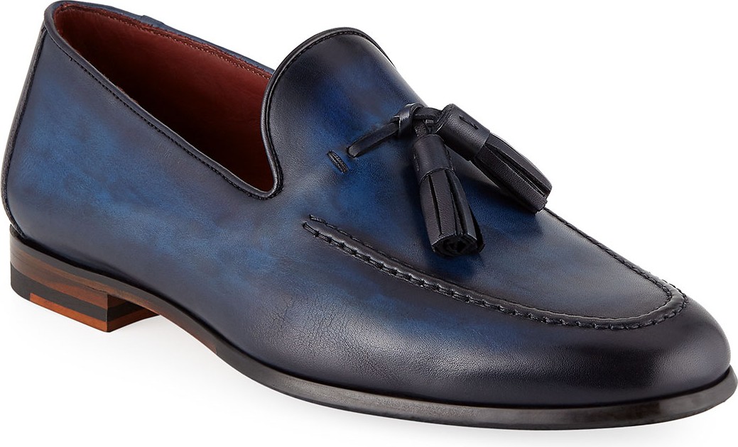 MAGNANNI Men's Leather Slip-On Loafers with Tassels