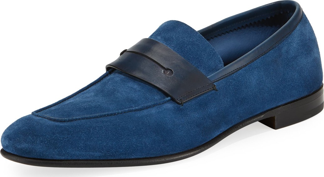 Ermenegildo Zegna La Sola Suede Penny Loafer, Blue