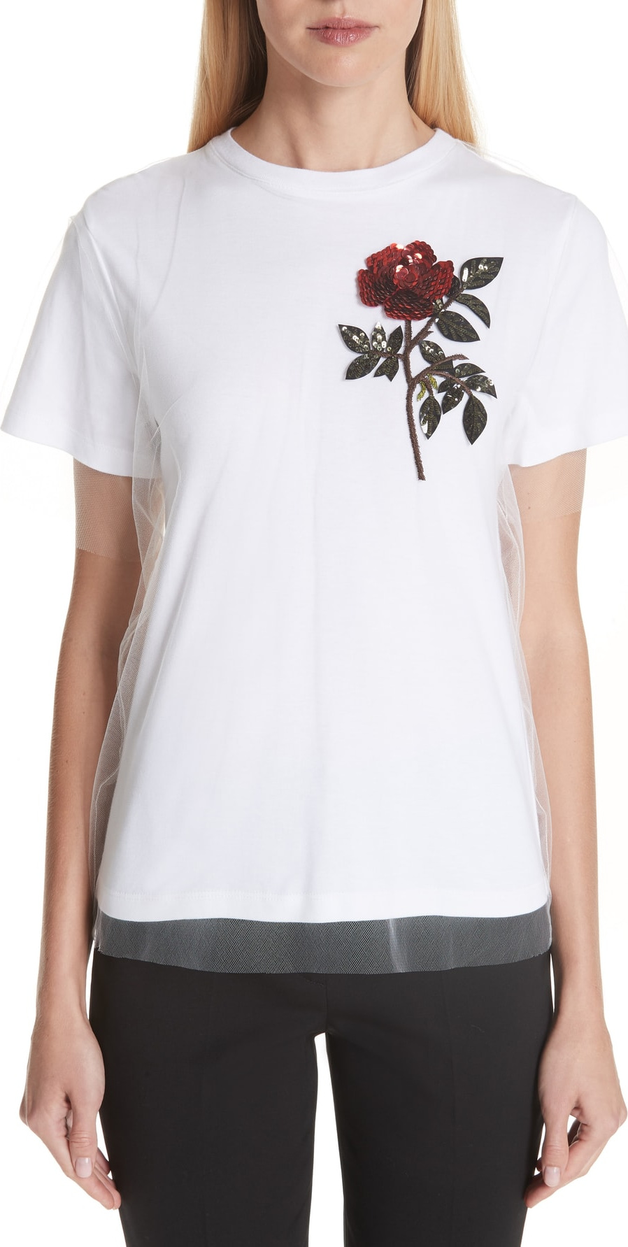 Oscar De La Renta Embellished Tulle Overlay Tee