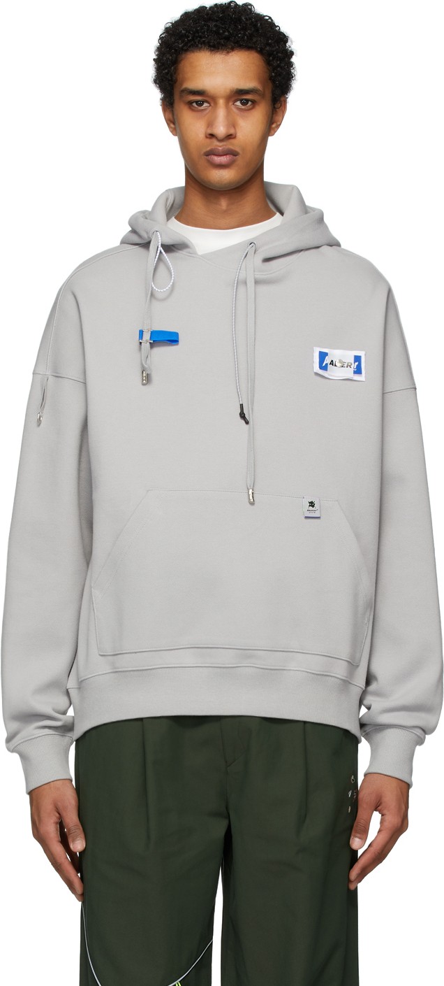 ADER error Grey Rivet Label Hoodie