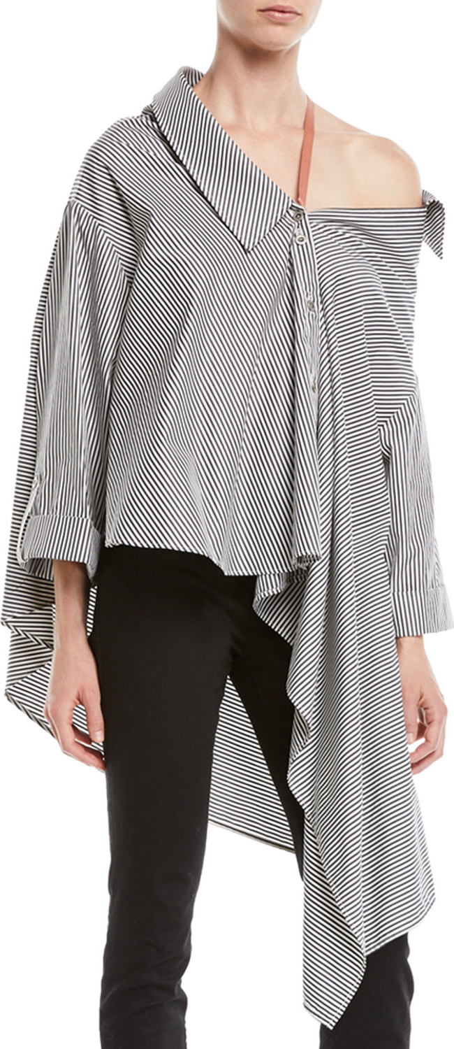 palmer//harding Jasmine Striped One-Shoulder Button-Front Shirt