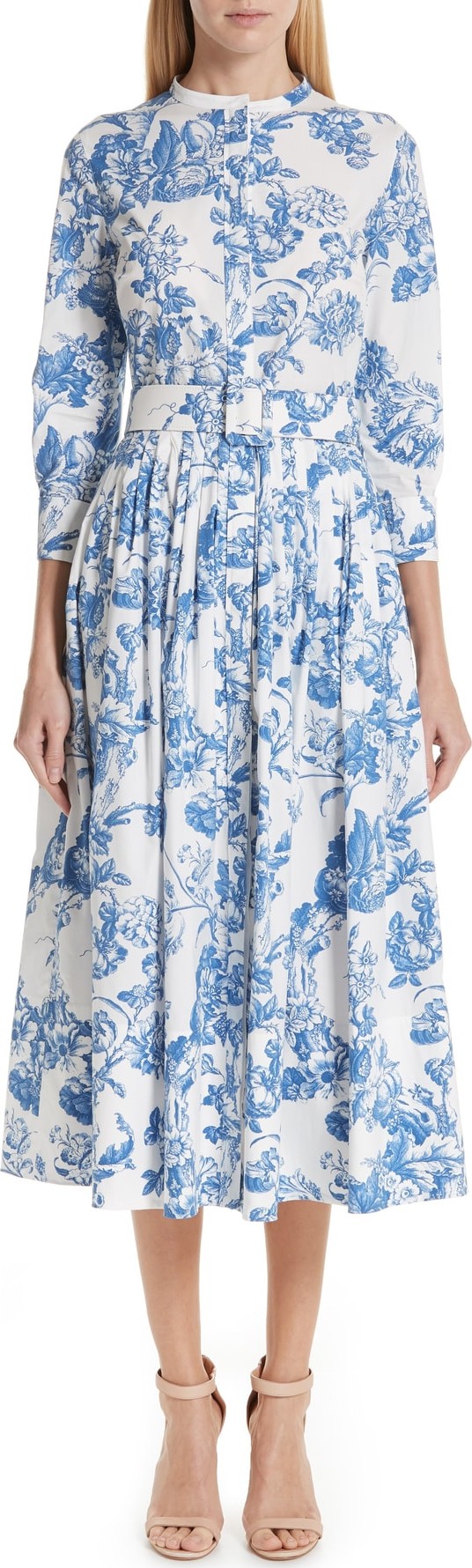 Oscar De La Renta Toile Print Stretch Poplin Shirtdress