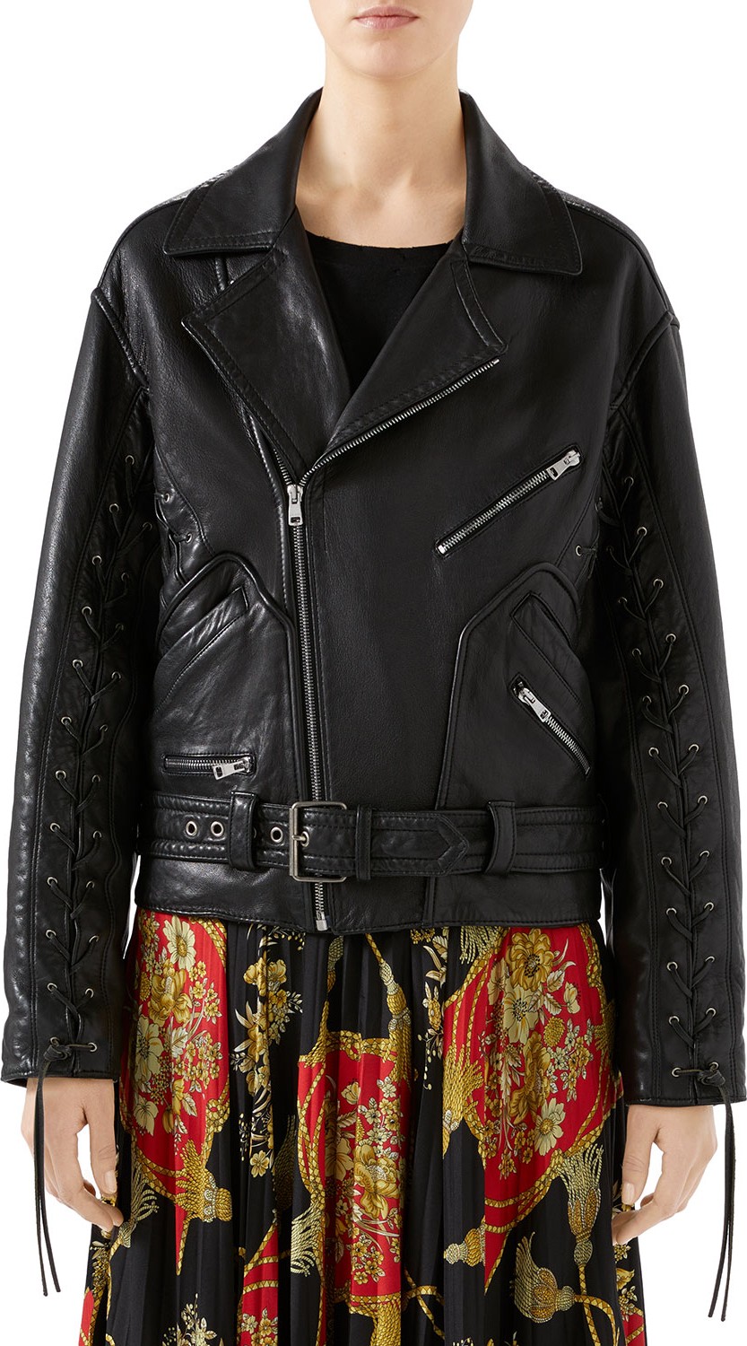 Gucci Oversized Hand-Painted Soft-Leather Biker Jacket