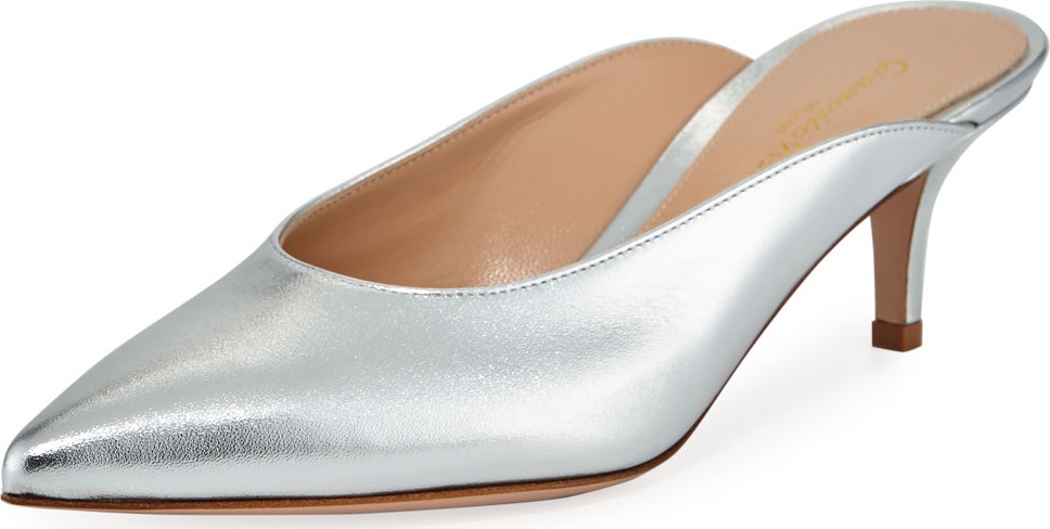 Gianvito Rossi Low-Heel Metallic Leather Dip-Vamp Mule