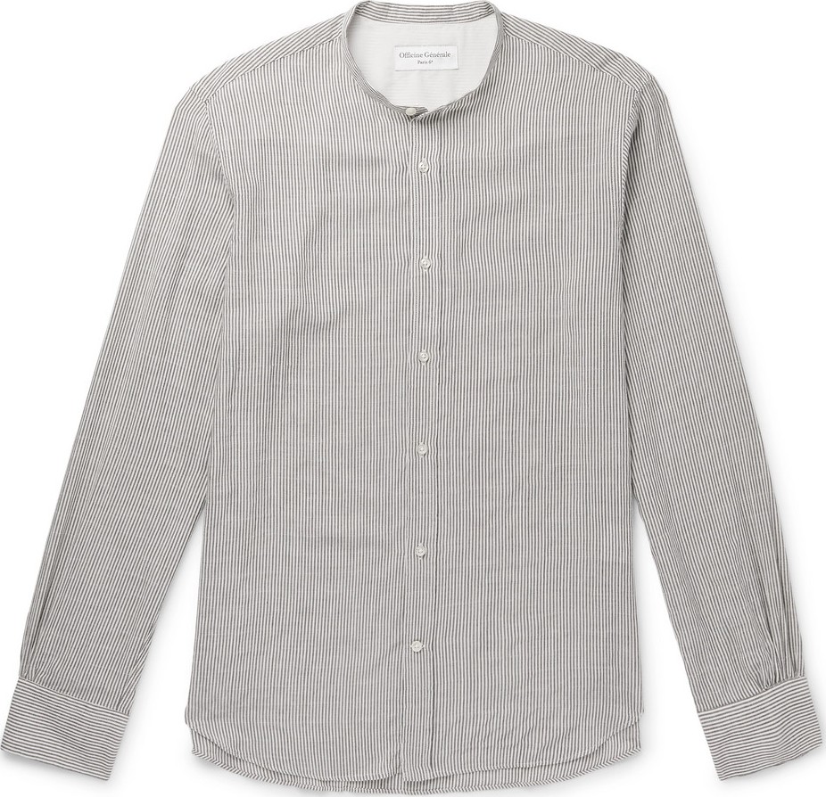 Officine Générale Grandad-Collar Striped Modal-Blend Shirt