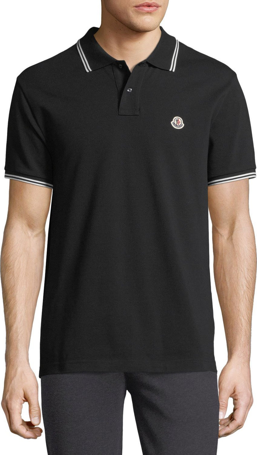 Moncler Classic Pique Patch Polo Shirt, Black