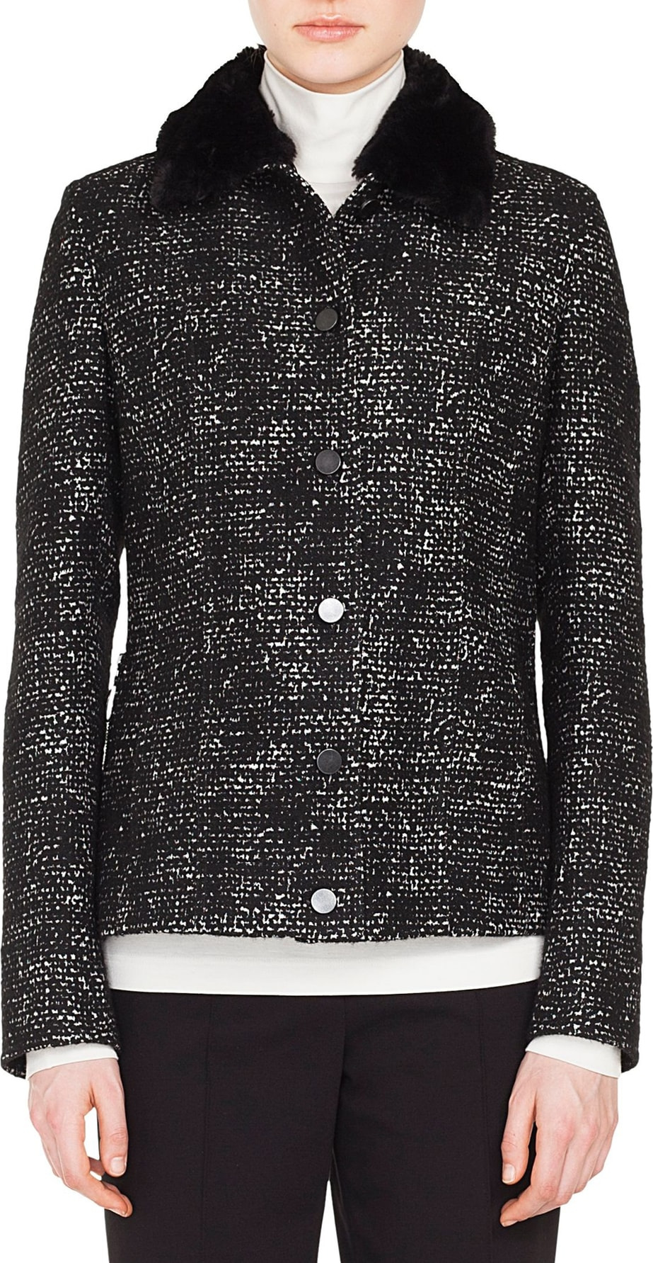 Akris Punto Tweed Jacket with Detachable Faux Fur Collar