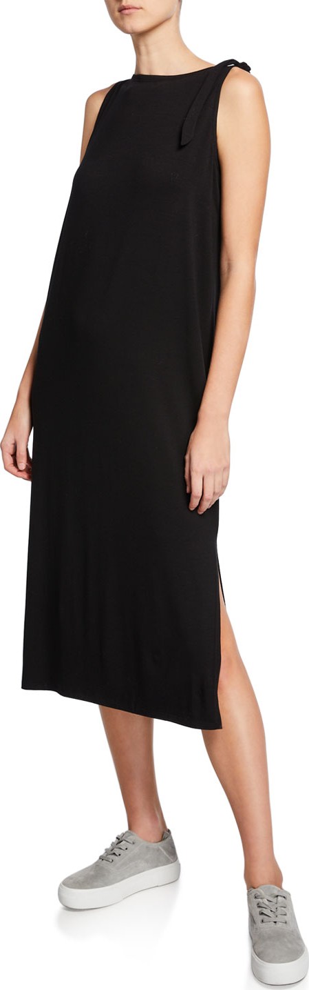 Eileen Fisher Tie-Shoulder Long Jersey Tank Dress