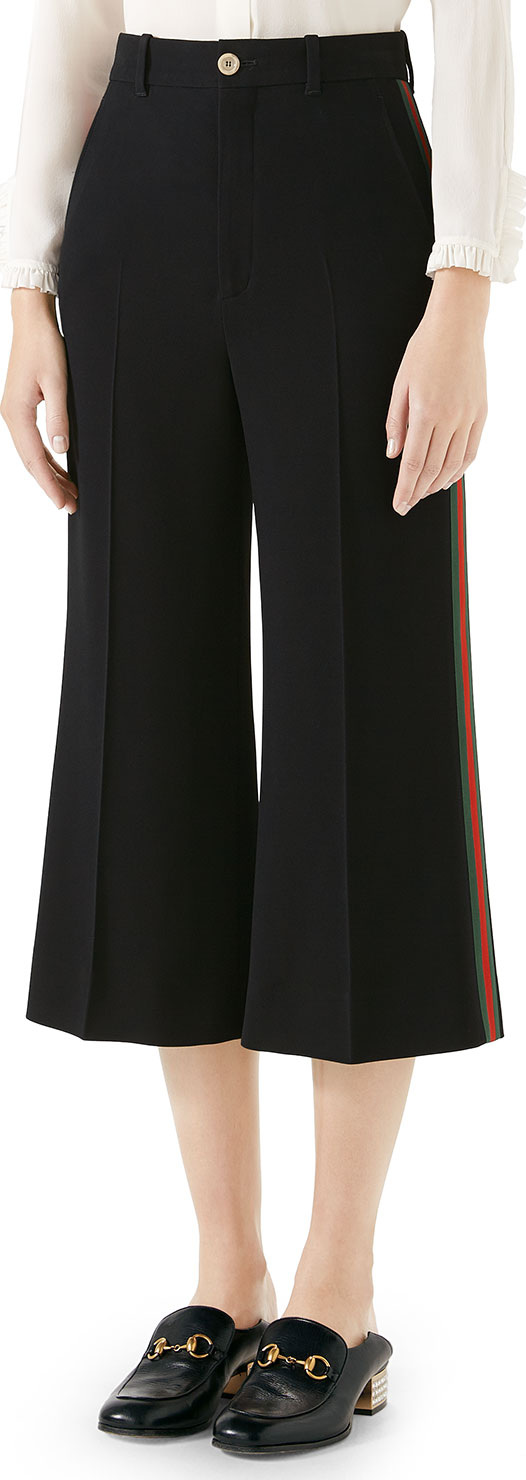 Gucci Cropped Culotte Pants w/ Web Stripe