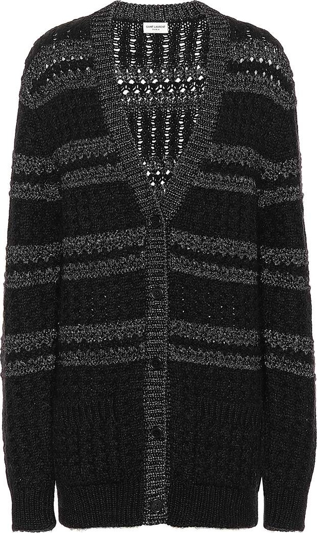 Saint Laurent Metallic-knit striped cardigan