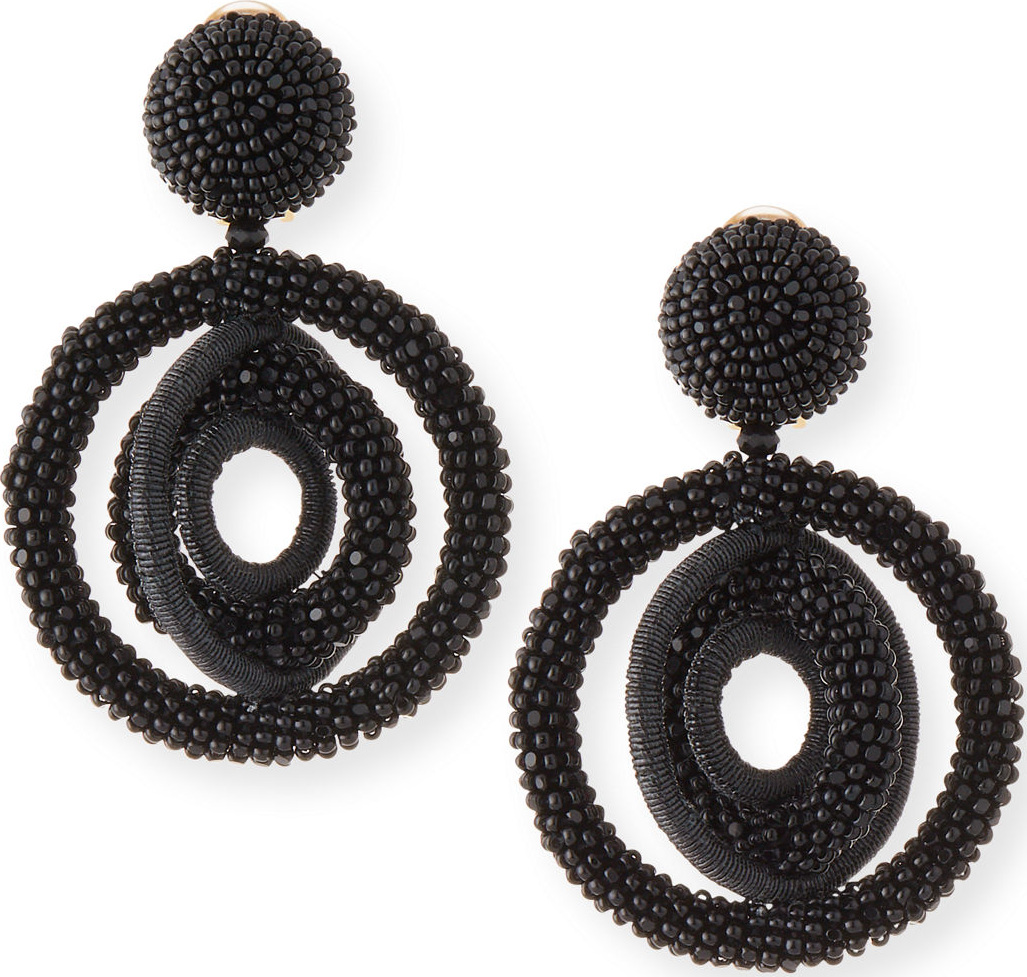 Oscar De La Renta Triple Beaded Clip-On Hoop Earrings