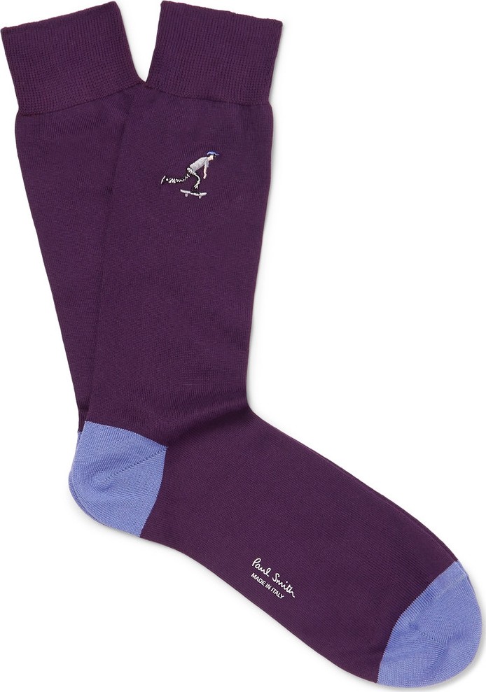 Paul Smith Embroidered Cotton-Blend Socks