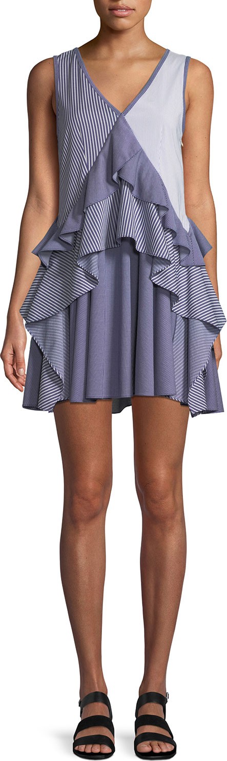Opening Ceremony Striped Sleeveless Ruffle Mini Dress