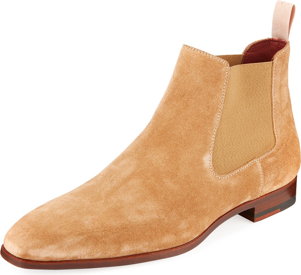 MAGNANNI Men's Suede Low Gored Chelsea Boots, Light Brown