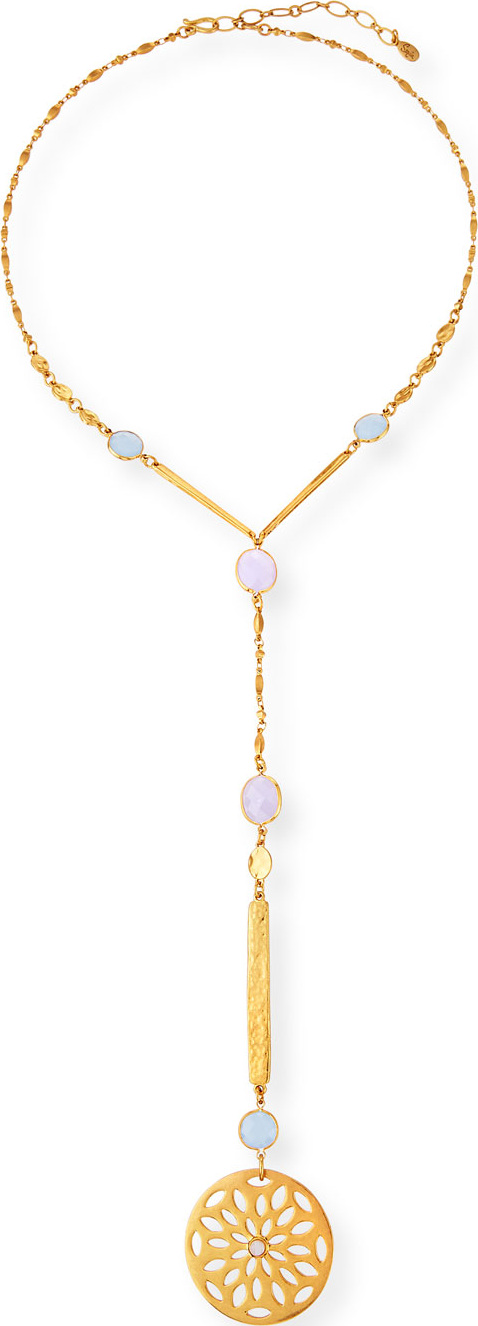 Sequin Medallion & Chalcedony Y-Drop Necklace