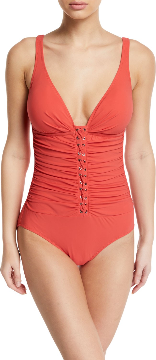 Profile by Gottex Moto Lace-Up V-Neck One-Piece Swimsuit - D Cup