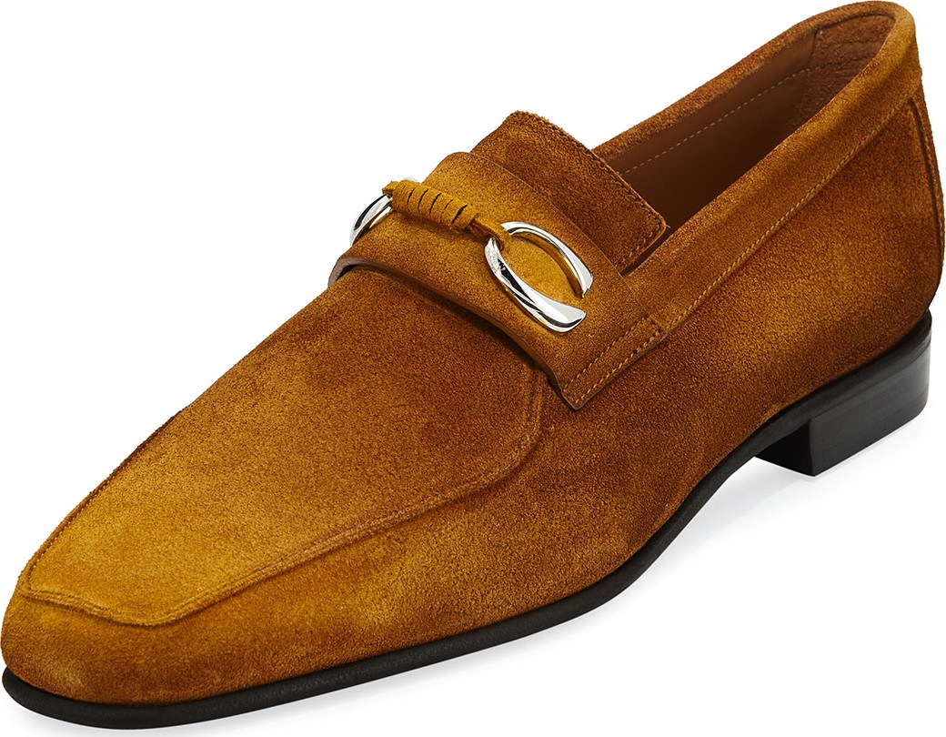 Corthay Men's Cannes Suede Loafers with Bit Detail