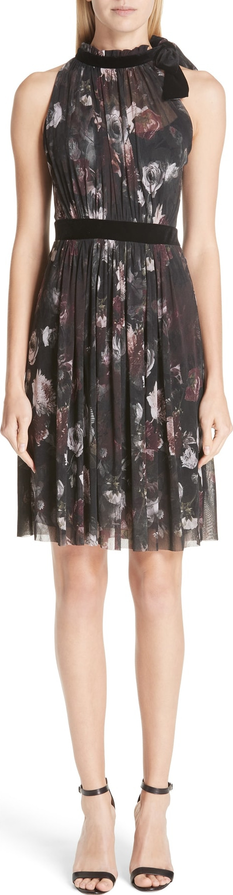 Fuzzi Floral Print Tulle Halter Dress