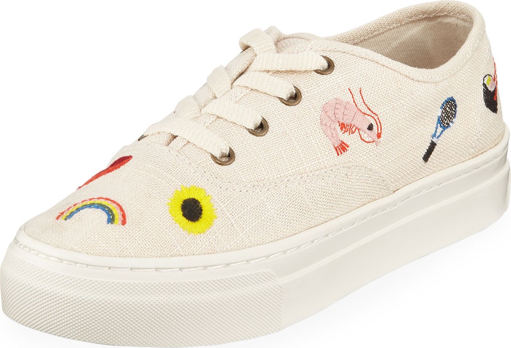 Soludos Porto Embroidered Linen Lace-Up Sneakers